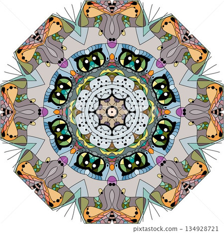 Colorful cute Mandalas. Decorative unusual round ornaments. 134928721