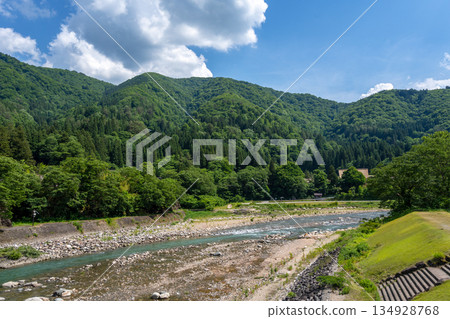 Sho River flowing through the village of Shirakawa-go, Japan Sho River flowing through the village of Shirakawa-go, Japan 134928768
