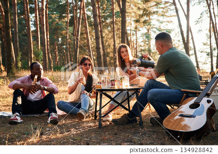 Group of friends are together in the forest 134928842