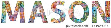 Male name MASON. Vector decorative object Male name MASON. Vector decorative object 134929084