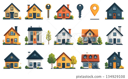 房地產和住房圖標集 房產和住房材料 134929108