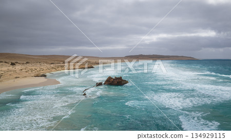 Aerial view of the Spanish ship Cabo Santa Maria, which shipwreck Boa Vista. Aerial view of the Spanish ship Cabo Santa Maria, which shipwreck Boa Vista. 134929115
