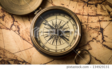 Antique compass on an old map 4 134929131