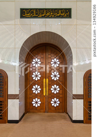 Jame Asr Hassanil Bolkiah Mosque ornate door and calligraphy, Bandar Seri Begawan, Brunei Darussalam. 134929166