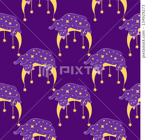 Mystical seamless pattern of cats in boho style, silhouette collection. Witchcraft and magic Mystical seamless pattern of cats in boho style, silhouette collection. Witchcraft and magic 134929273