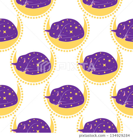Mystical seamless pattern of cats in boho style, silhouette collection. Witchcraft and magic Mystical seamless pattern of cats in boho style, silhouette collection. Witchcraft and magic 134929284