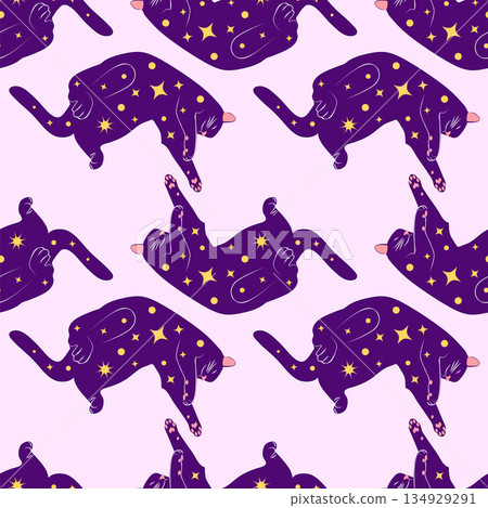 Mystical seamless pattern of cats in boho style, silhouette collection. Witchcraft and magic Mystical seamless pattern of cats in boho style, silhouette collection. Witchcraft and magic 134929291