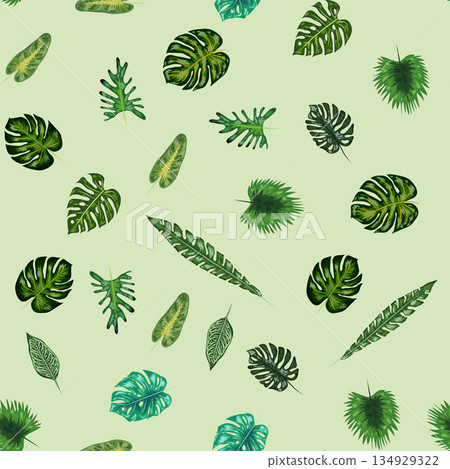 Tropical palm, monstera and banana leaves seamless pattern. Beach, sea, vacation, swimwear pattern 134929322