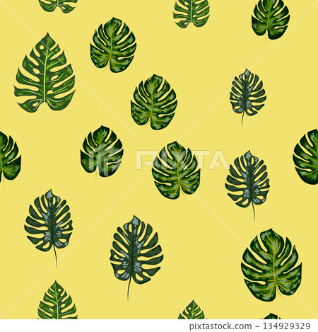 Monstera leaves vector tropical seamless pattern. Green botanical design with tropical monstera leaves Monstera leaves vector tropical seamless pattern. Green botanical design with tropical monstera leaves 134929329
