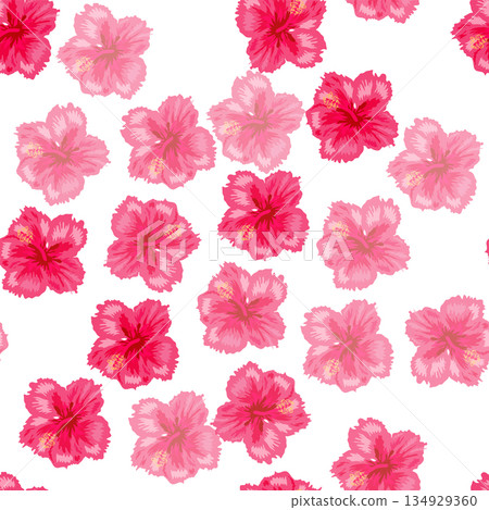 Tropical hibiscus flowers seamless pattern. Beach, sea, vacation, swimwear pattern 134929360