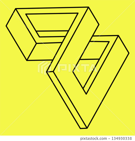 Impossible shapes. Sacred geometry. Optical illusion figure. Abstract eternal geometric object. Impossible endless outline. Op art. Impossible geometry shape on a yellow background. Line art. Impossible shapes. Sacred geometry. Optical illusion figure. Abstract eternal geometric object. Impossible endless outline. Op art. Impossible geometry shape on a yellow background. Line art. 134930338