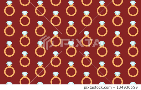 Seamless Diamond Ring Pattern on Red Romantic Background 134930559