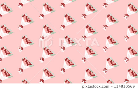 Seamless Rose Flower Bouquet Pattern for Valentine Day 134930569