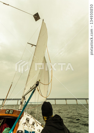 Yacht and oresund bridge between denmark sweden Yacht and oresund bridge between denmark sweden 134930850