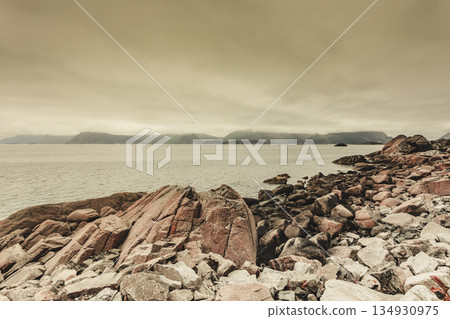 Rocky coast. Lofoten islands landscape, Norway Rocky coast. Lofoten islands landscape, Norway 134930975