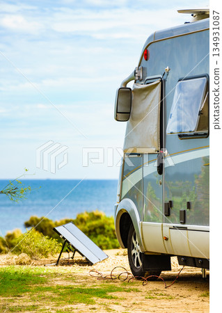 Solar photovoltaic panel at camper vehicle Solar photovoltaic panel at camper vehicle 134931087