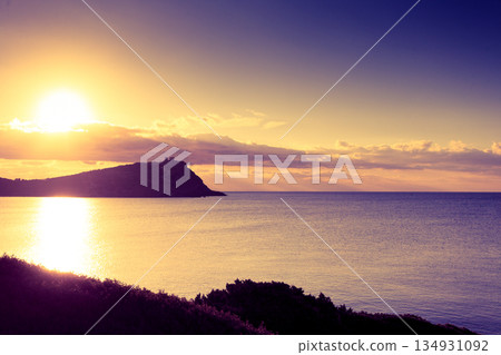 Greek temple of Poseidon at sunrise, Cape Sounio 134931092