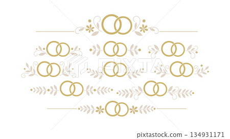 Floral wedding rings divider with elegant ring motif and ornamental dividers. Ideal for marriage celebration designs, invitations, and decorative borders with timeless appeal 134931171