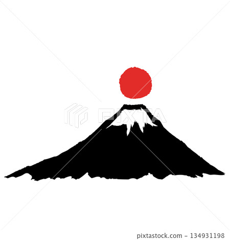 A simple brush-drawn illustration of sunrise and Mt. Fuji 134931198