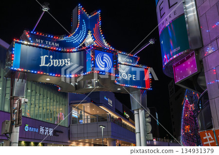 夜幕下的所澤站和商店街入口 夜幕下的所澤站和商店街入口 134931379