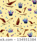 Vector illustration of seamless pattern with flying albatrosses. Perfect for wrapping paper, textile etc. Themes of summer. Vector illustration 134931384