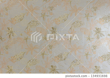 Warm gray decorative fabric texture with tropical floral pattern, part of textile collection 134931698