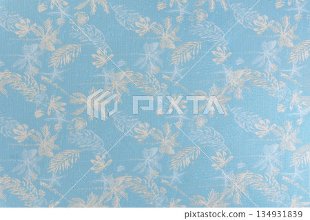Sky blue decorative fabric texture with tropical floral pattern, part of textile collection Sky blue decorative fabric texture with tropical floral pattern, part of textile collection 134931839