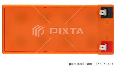 Gray battery pack with metal clamps for backup power systems. On a white background Gray battery pack with metal clamps for backup power systems. On a white background 134932523