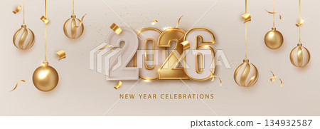 2026 Happy New Year numbers on white background. Christmas holiday greeting card design. 2026 Happy New Year numbers on white background. Christmas holiday greeting card design. 134932587