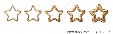 Realistic gold star set. 3D metallic star in different styles and sizes. Shiny Christmas symbols 134932623