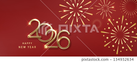 2026 Chinese New Year red banner. Gold number design for Christmas premium design 134932634
