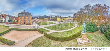 Front aerial view of Schloss Arolsen baroque palace in Bad Arolsen 134932936