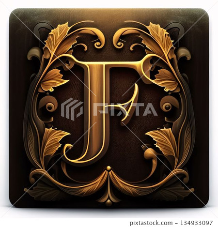Luxury letter in the style of Baroque. 3d letter F Luxury letter in the style of Baroque. 3d letter F 134933097