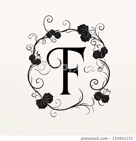 Vintage monogram design template. Elegant letter F in floral frame. Vintage monogram design template. Elegant letter F in floral frame. 134933133