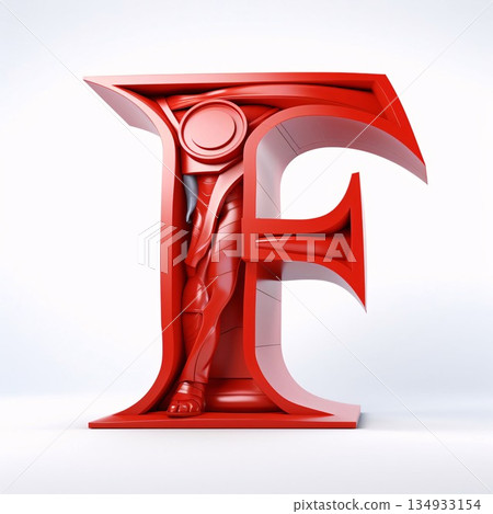 Red metallic letter F on a white background. 3d rendering. 134933154