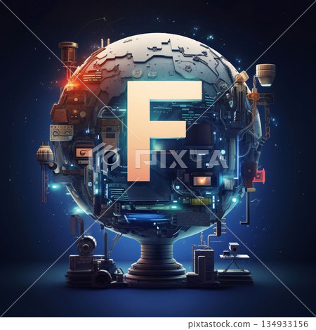 Futuristic digital technology concept. 3D Rendering Elements of this image furnished by NASA letter F Futuristic digital technology concept. 3D Rendering Elements of this image furnished by NASA letter F 134933156