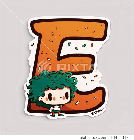 Letter E with cute girl cartoon character. Vector illustration. Alphabet for kids. 134933181