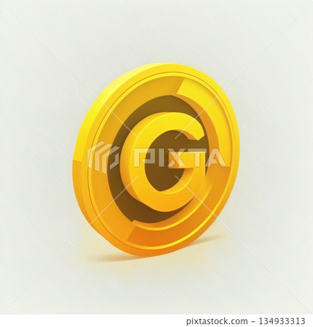 Gold coin with the sign of the letter G on a white background 134933313