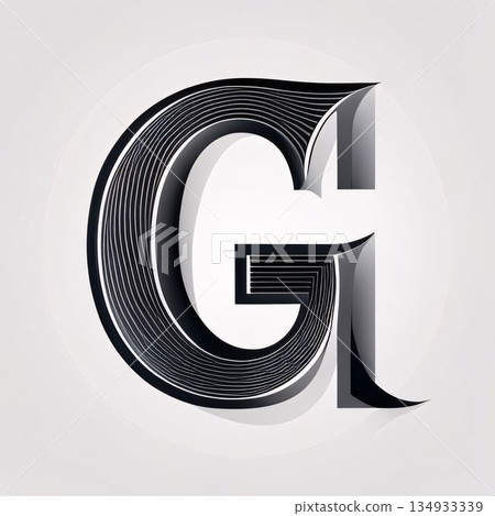 G letter in black and white colors. 3D vector illustration. 134933339