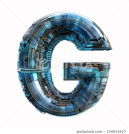 letter G in futuristic style isolated on white background. 3d rendering letter G in futuristic style isolated on white background. 3d rendering 134933427