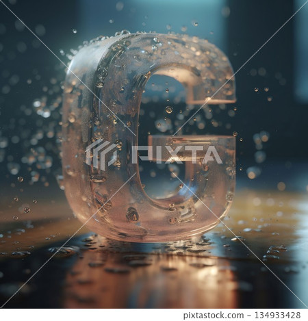 Water drops in the shape of letter G. 3D illustration. 134933428