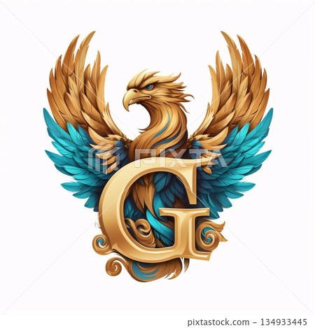 Eagle emblem with letter G in the center. Vector illustration. 134933445