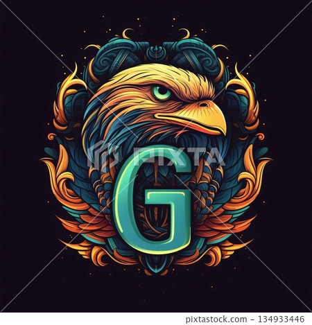 Eagle head with letter G. Vector illustration for t-shirt design or tattoo. 134933446