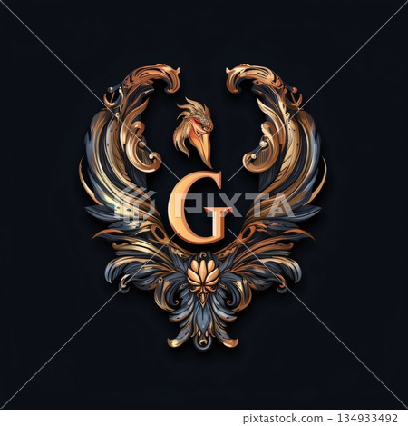 Vintage monogram in the style of baroque. Letter G 134933492