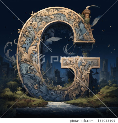 3D Illustration Capital Letter G in Victorian Style. Digital Painting. 134933495