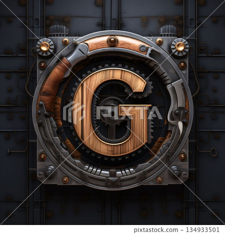 The letter G in the form of a shield on the background of the lock. 3D rendering The letter G in the form of a shield on the background of the lock. 3D rendering 134933501