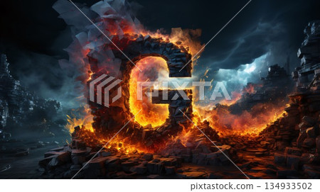 3d illustration of the letter G in the form of fire. 3d illustration of the letter G in the form of fire. 134933502