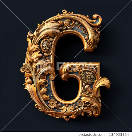 3d letter G in baroque style. 3d render 3d letter G in baroque style. 3d render 134933564