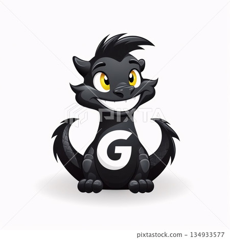 Black cat with letter G on a white background. Vector illustration. 134933577
