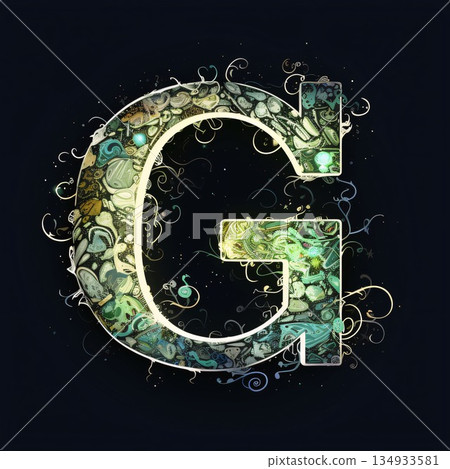 Alphabet G with floral pattern on dark background. Vector illustration. Alphabet G with floral pattern on dark background. Vector illustration. 134933581